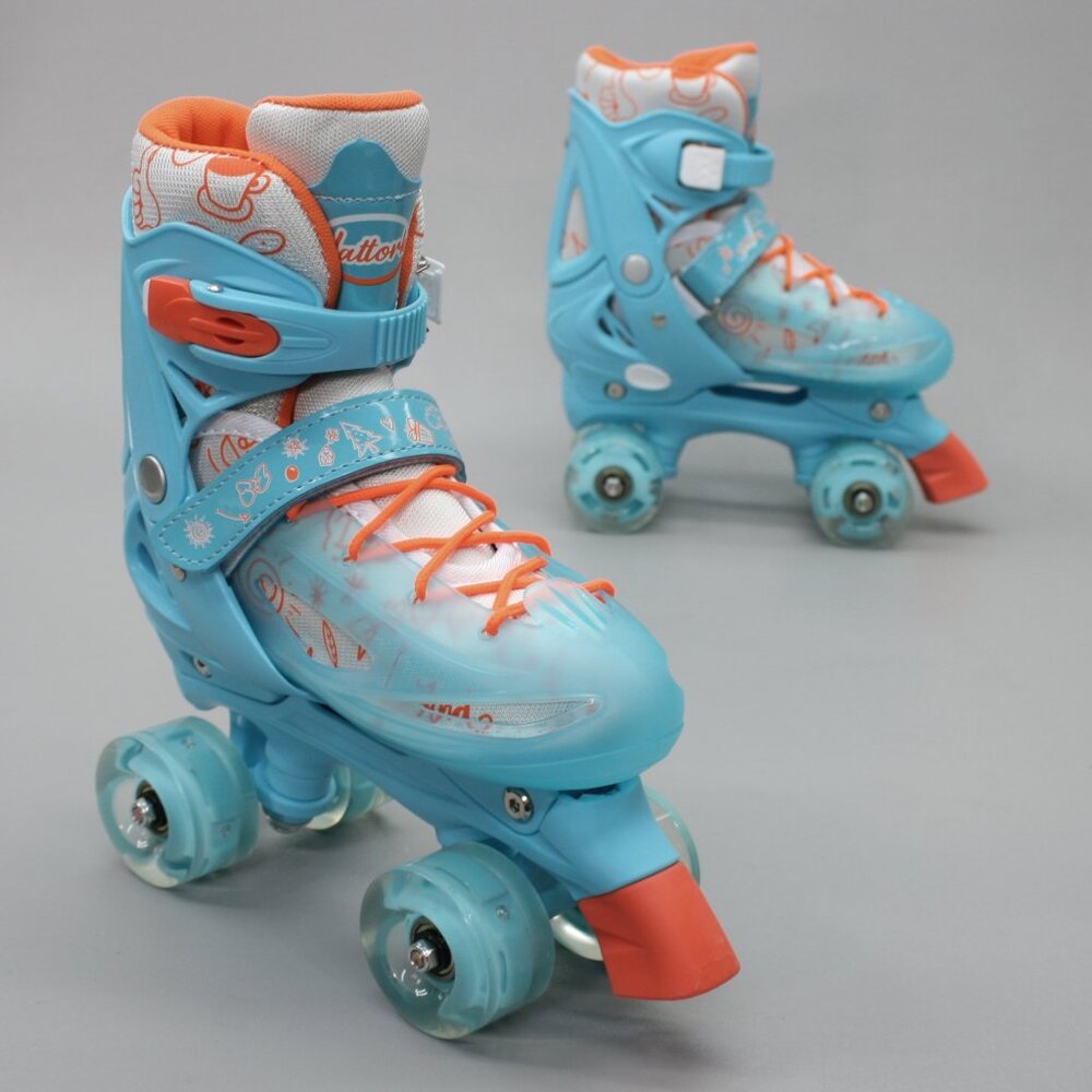 Nattork Big Kid's 1 2 3 4 Y Girls Adjustable Blue Light-up Wheels Roller Skates
